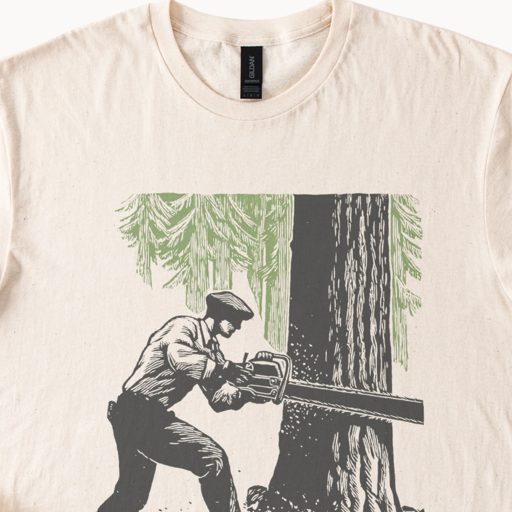Woodsman in the Pines Graphic Tee Vintage Woodcut Forest Art